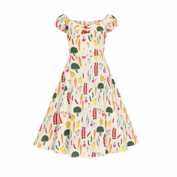 Modcloth Collectif Summer Vegetable Garden Print Fit Flare, Swing Skirt Dress,16 - Picture 3 of 16